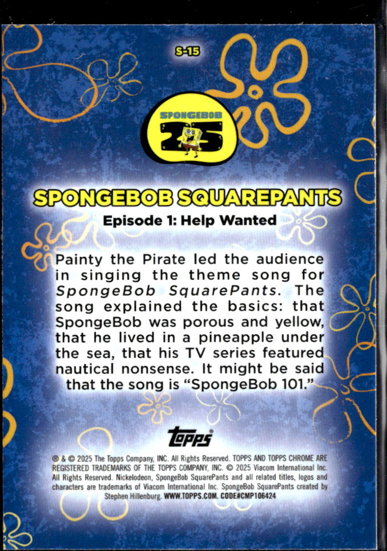 Theme 2025 Topps Chrome SpongeBob SquarePants Insert #S-15