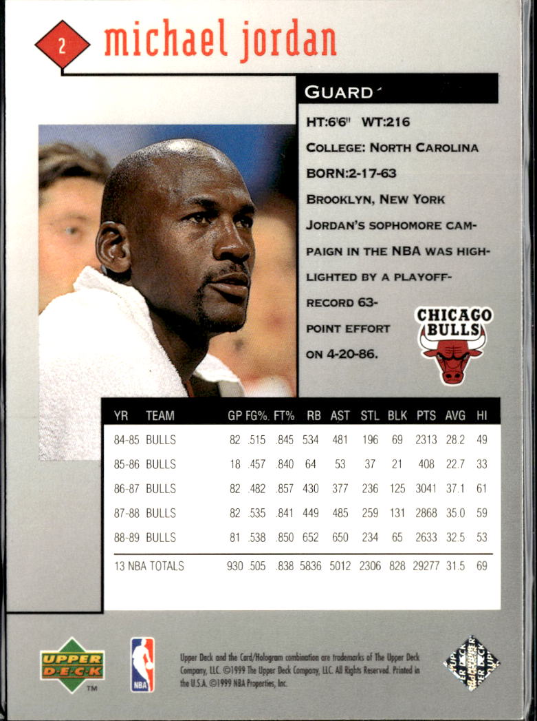 Michael Jordan 1999 Upper Deck Black Diamond #2 Chicago Bulls