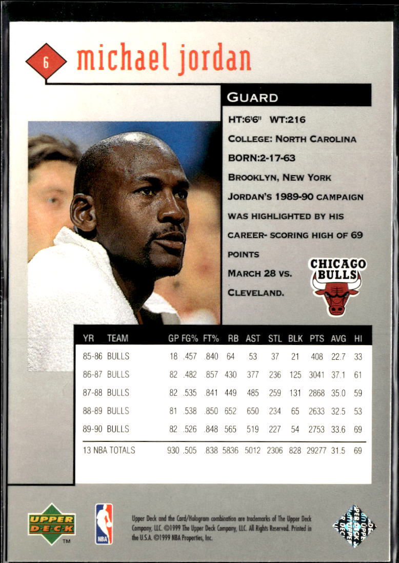 Michael Jordan 1999 Upper Deck Black Diamond #6 Chicago Bulls