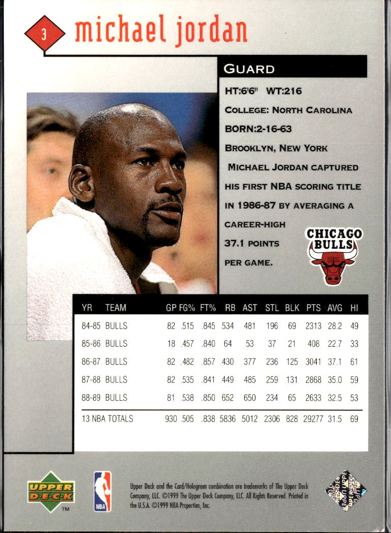 Michael Jordan 1999 Upper Deck Black Diamond #3 Chicago Bulls