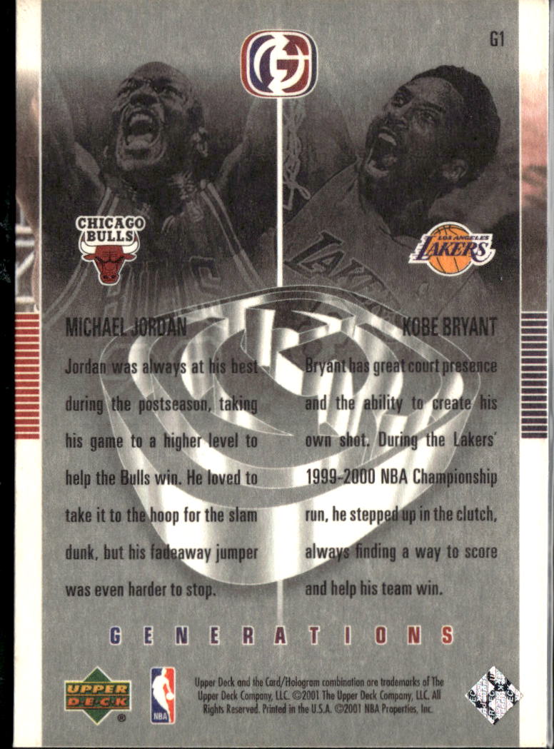 Michael Jordan Kobe Bryant 2001 Upper Deck Generations #G1 Lakers Bulls
