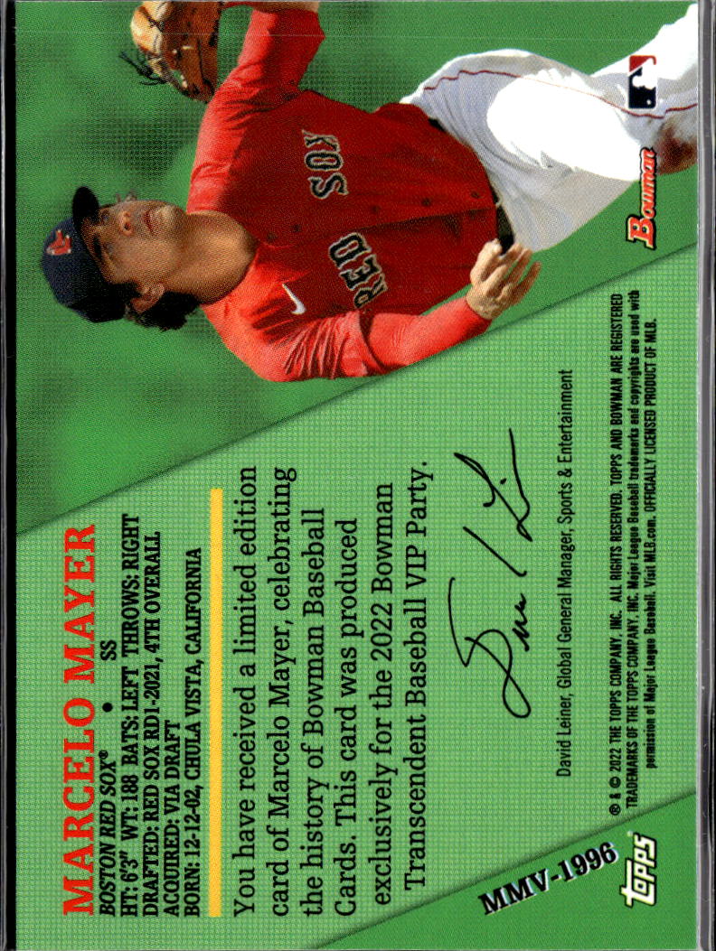 Marcelo Mayer 2022 Bowman Transcendent VIP Party 10/50 Boston Red Sox