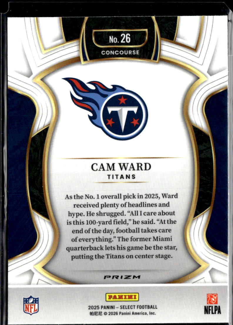 Cam Ward 2025 Select RC Pink Shock Rookie Tennessee Titans