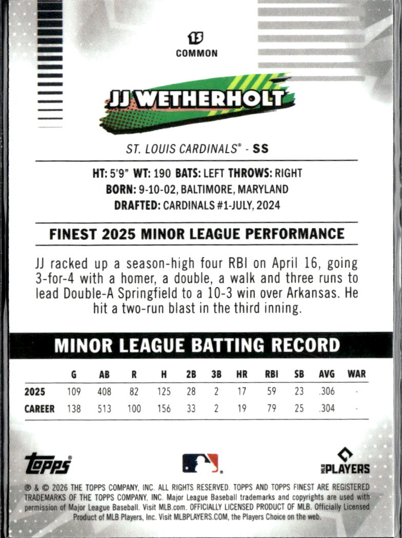 JJ Wetherholt 2026 Topps Finest RC Rookie St. Louis Cardinals