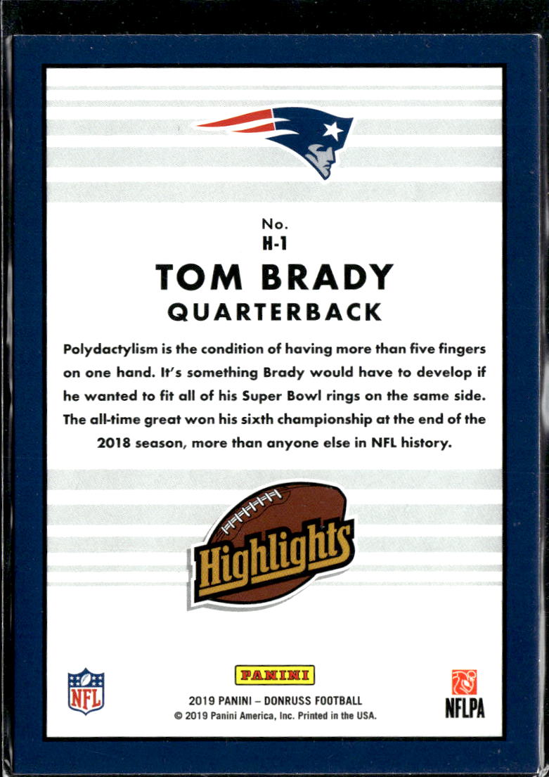 Tom Brady 2019 Panini Donruss Highlights New England Patriots
