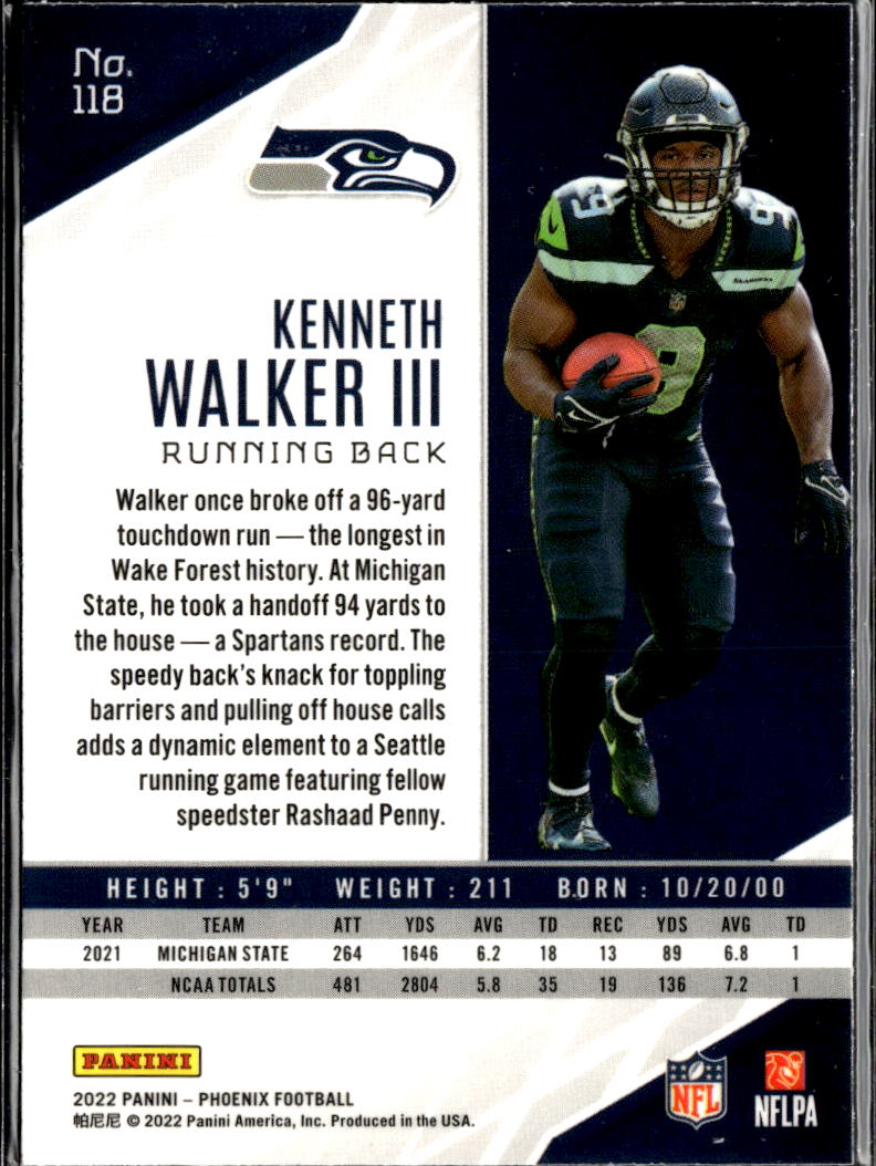 Kenneth Walker III 2022 Phoenix Rookie RC Seattle Seahawks