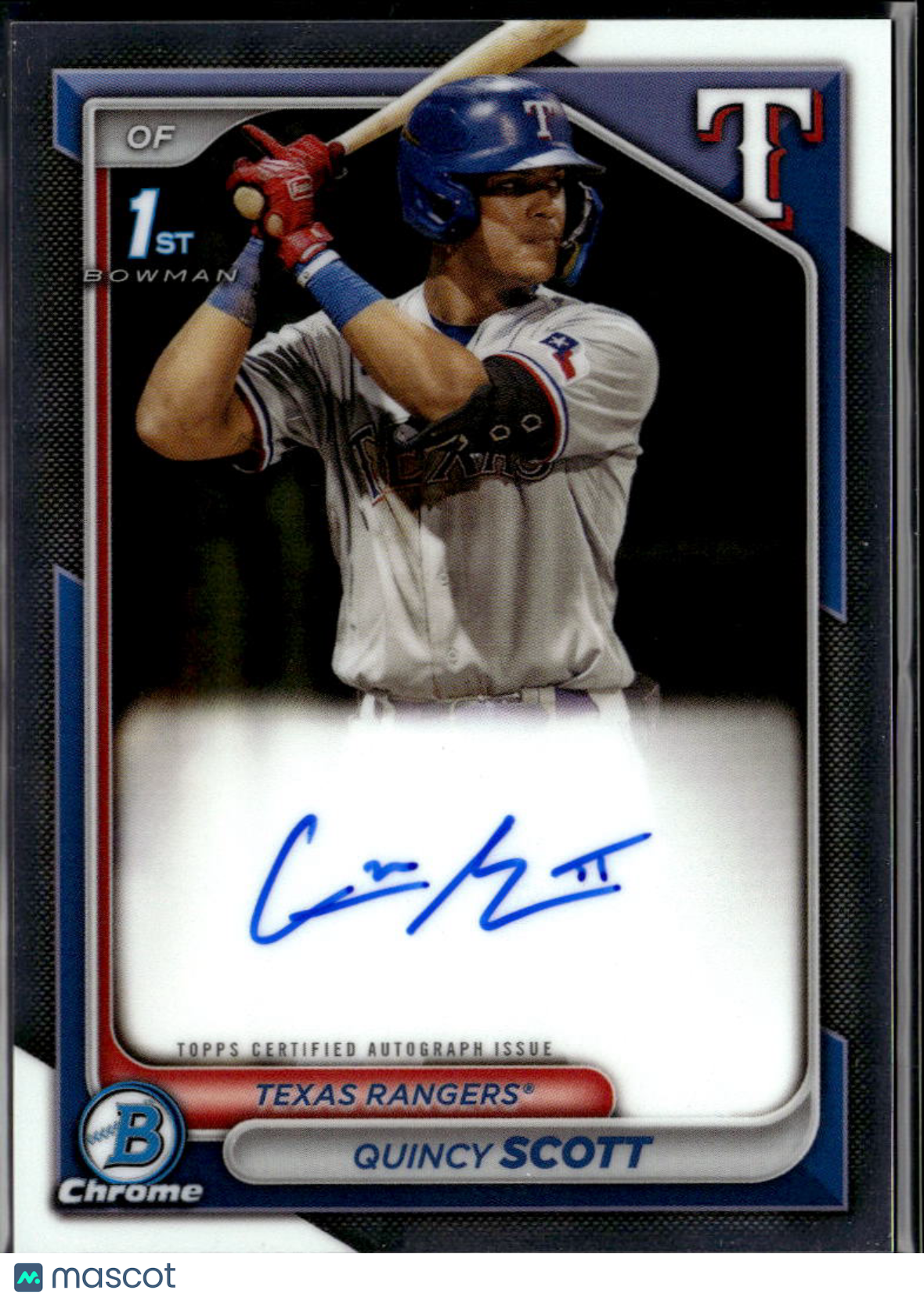 Quincy Scott 2024 Bowman Chrome 1st Auto Autograph Texas Rangers