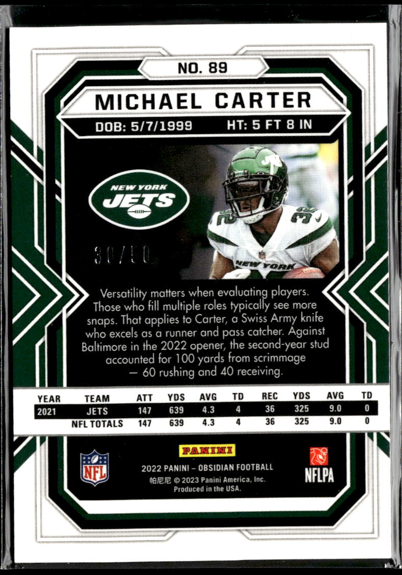 Michael Carter 2023 Obsidian Green Flood 30/50 New York Jets