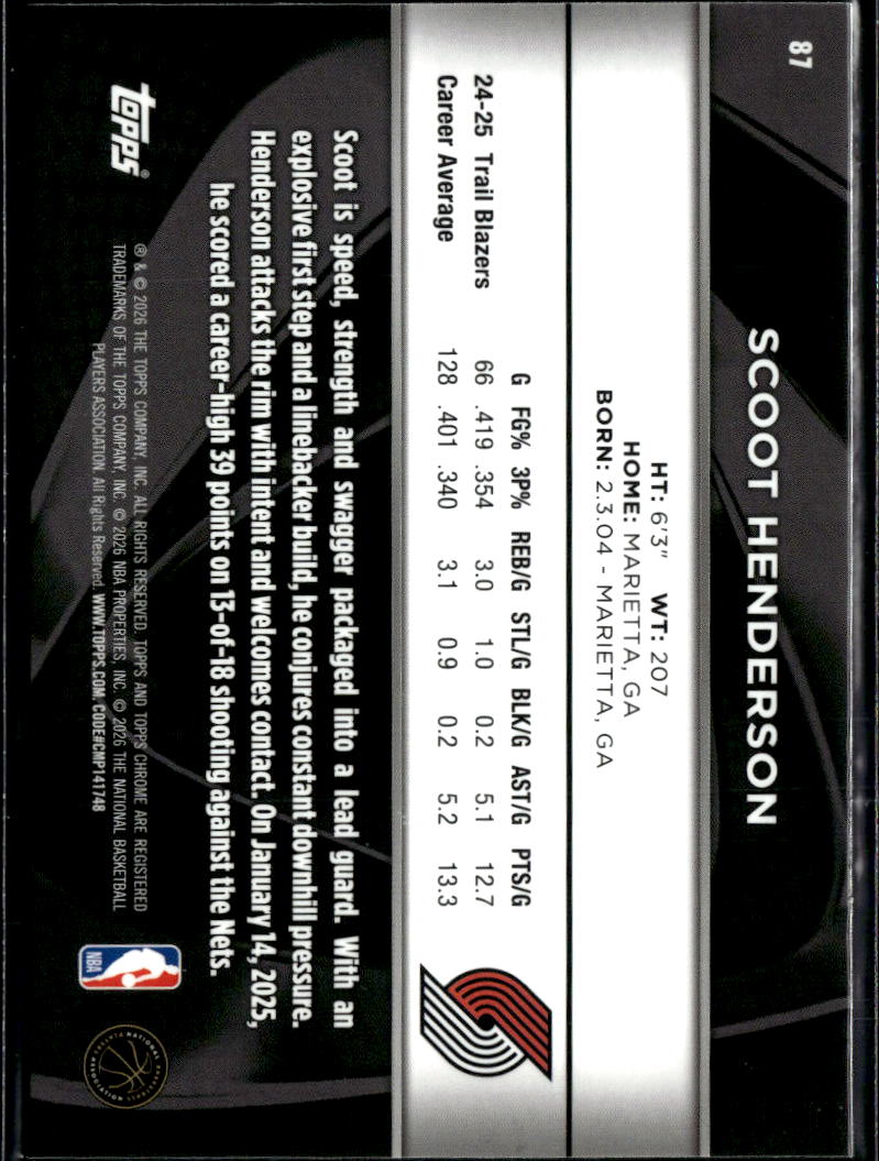 Scoot Henderson 2026 Topps Chrome Black Portland Trail Blazers