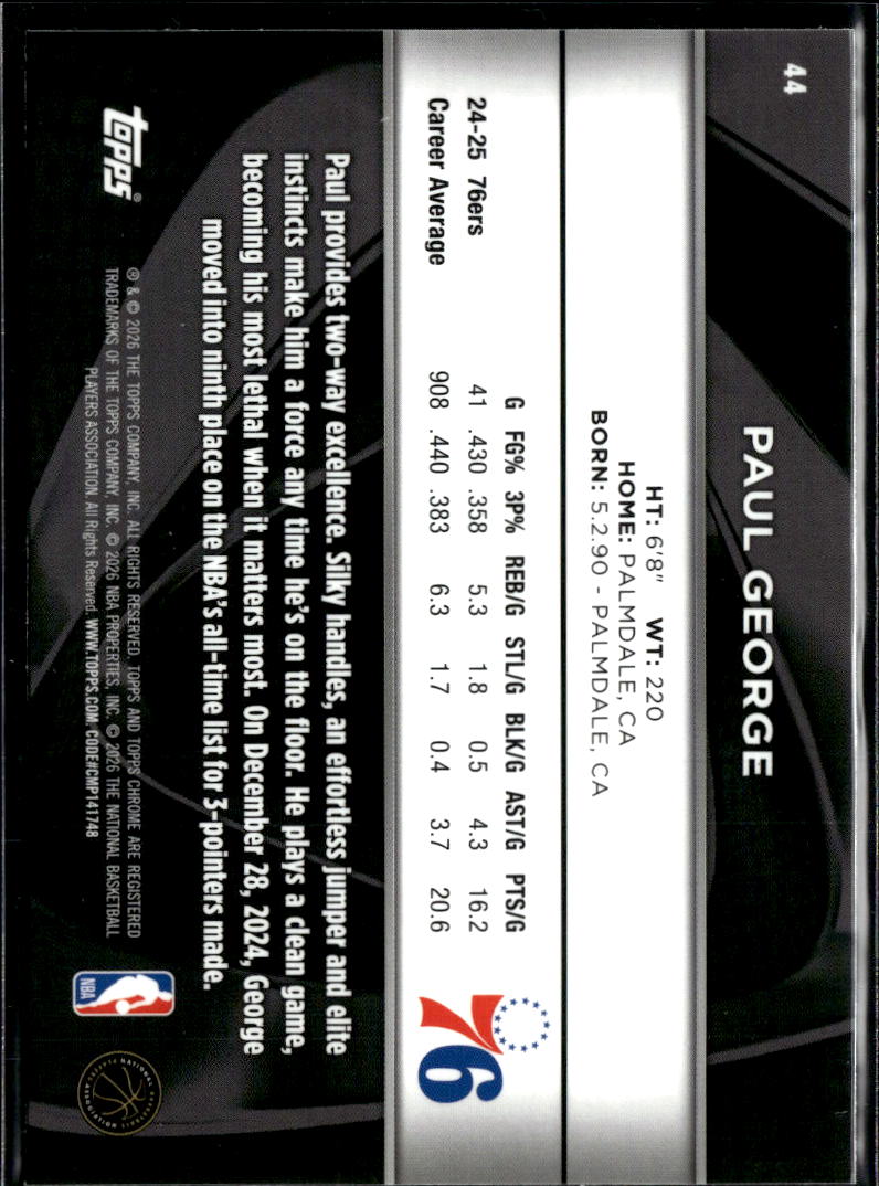 Paul George 2026 Topps Chrome Black Philadelphia 76ers