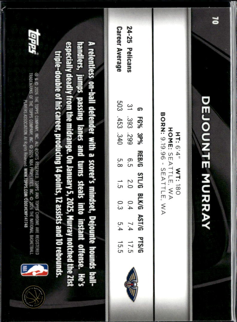 Dejounte Murray 2026 Topps Chrome Black New Orleans Pelicans
