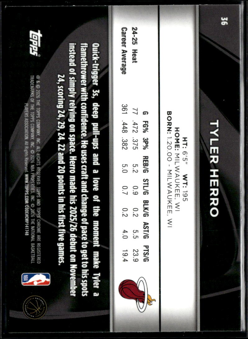 Tyler Herro 2026 Topps Chrome Black Miami Heat