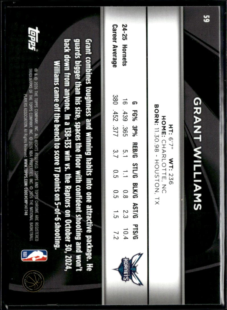 Grant Williams 2026 Topps Chrome Black Charlotte Hornets