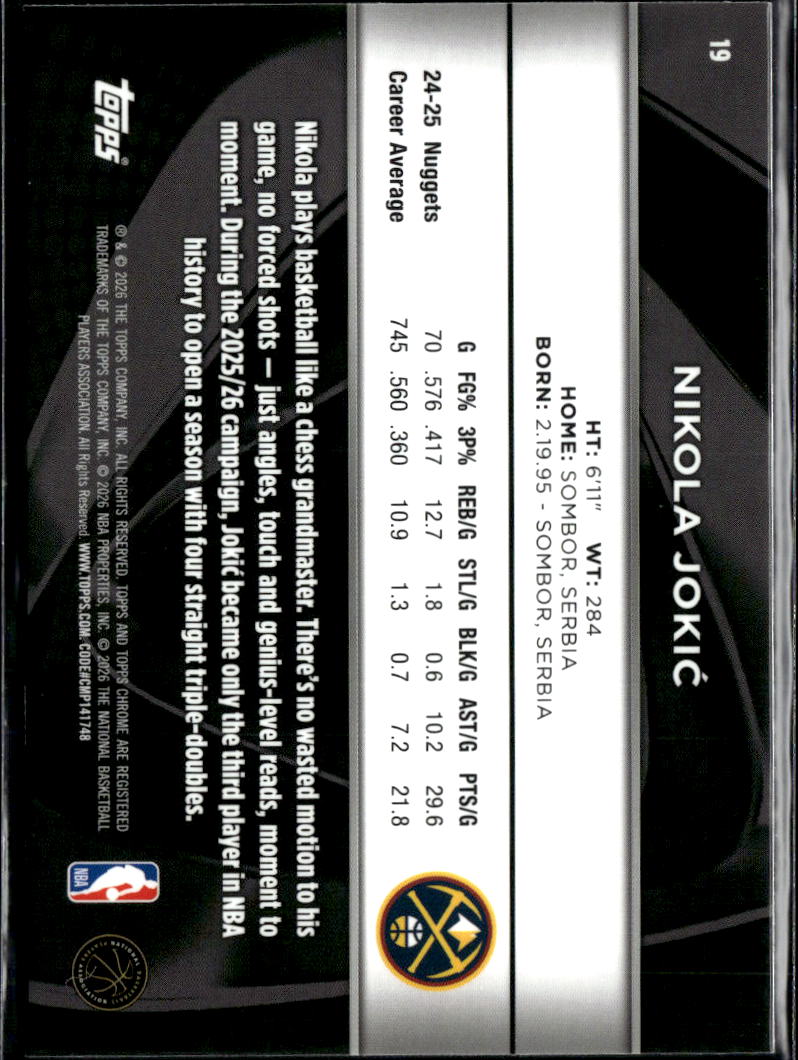 Nikola Jokic 2026 Topps Chrome Black Denver Nuggets