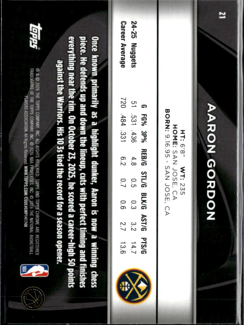 Aaron Gordon 2025 Topps Chrome Black Denver Nuggets
