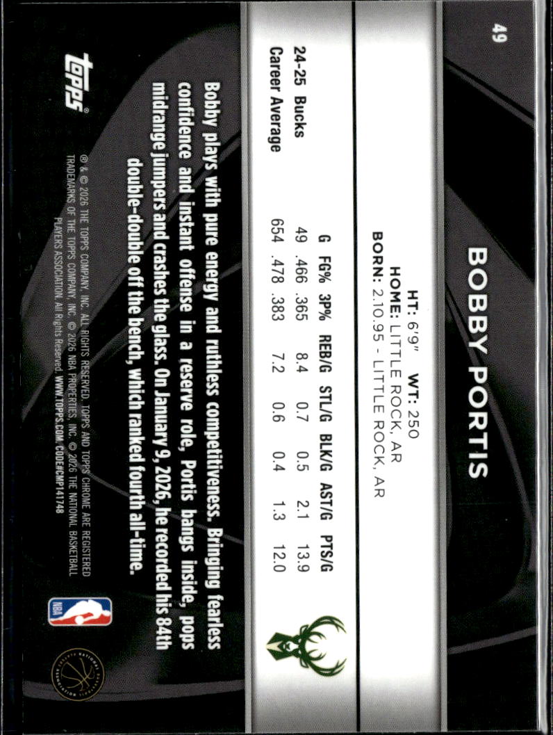 Bobby Portis 2026 Topps Chrome Black Milwaukee Bucks