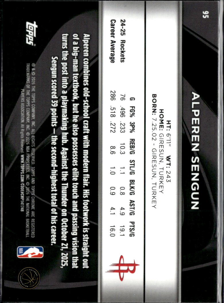 Alperen Sengun 2026 Topps Chrome Black Houston Rockets