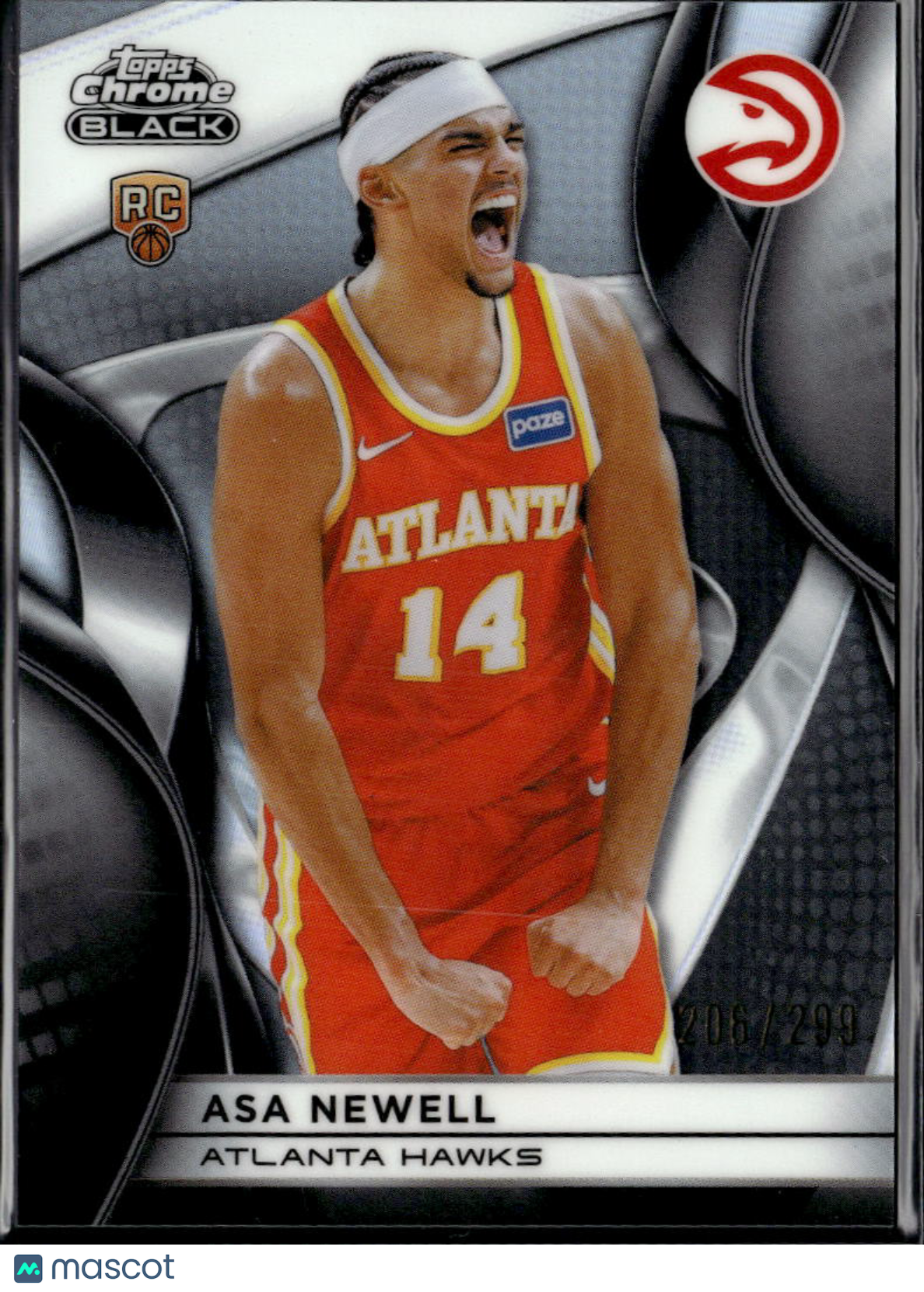 Asa Newell 2026 Topps Chrome Black RC Refractor 206/299 Atlanta Hawks