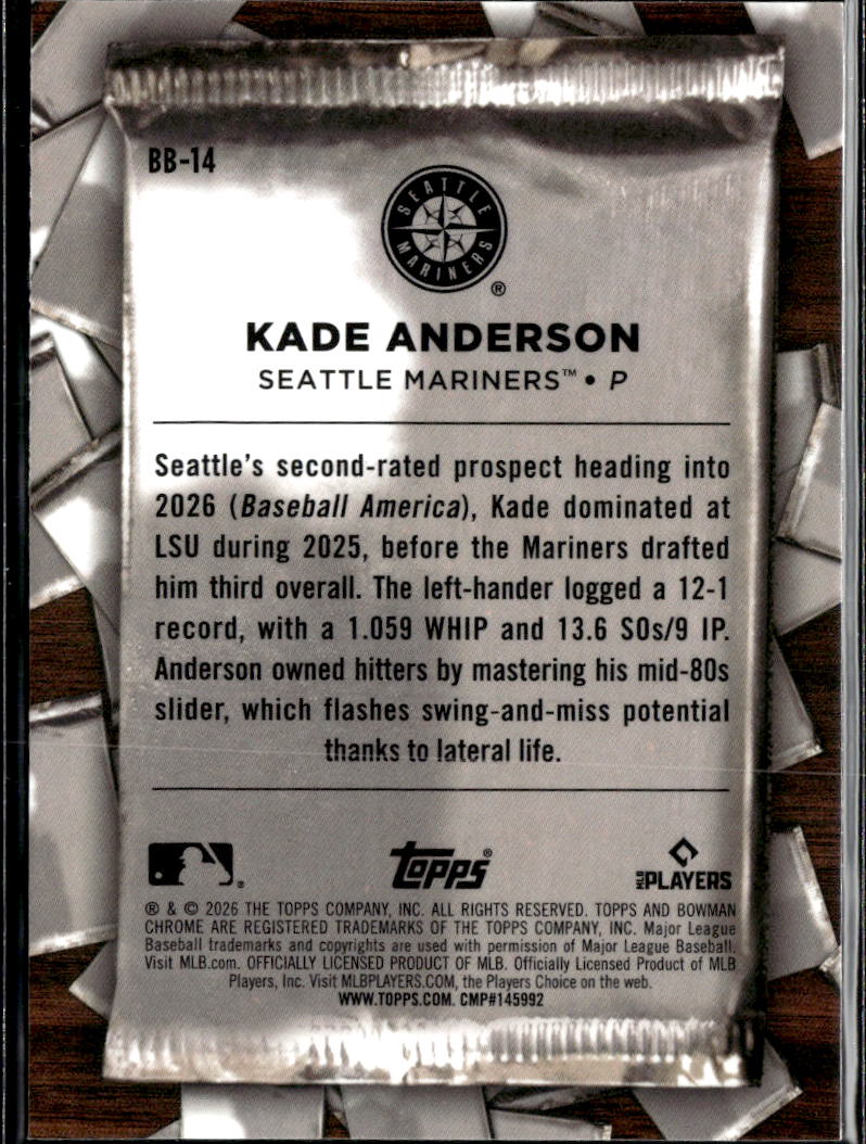 Kade Anderson 2026 Bowman Chrome Big Breaks RC Seattle Mariners