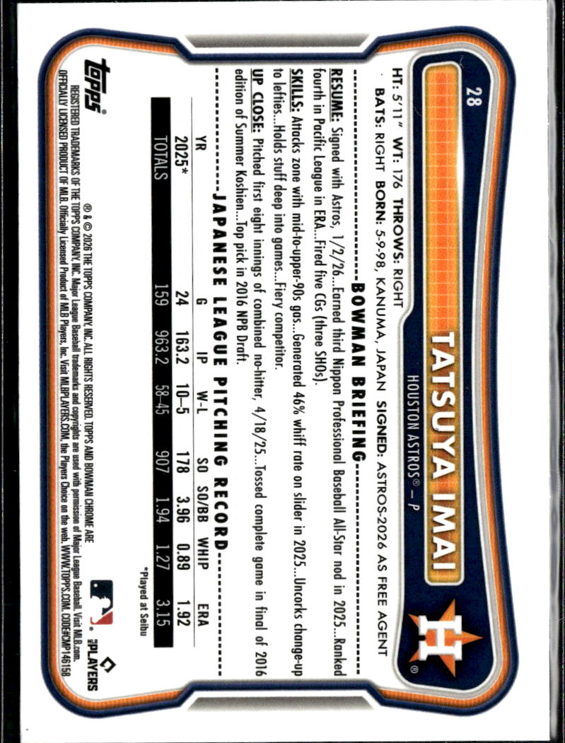 Tatsuya Imai 2026 Bowman Chrome RED Refractor RC Houston Astros