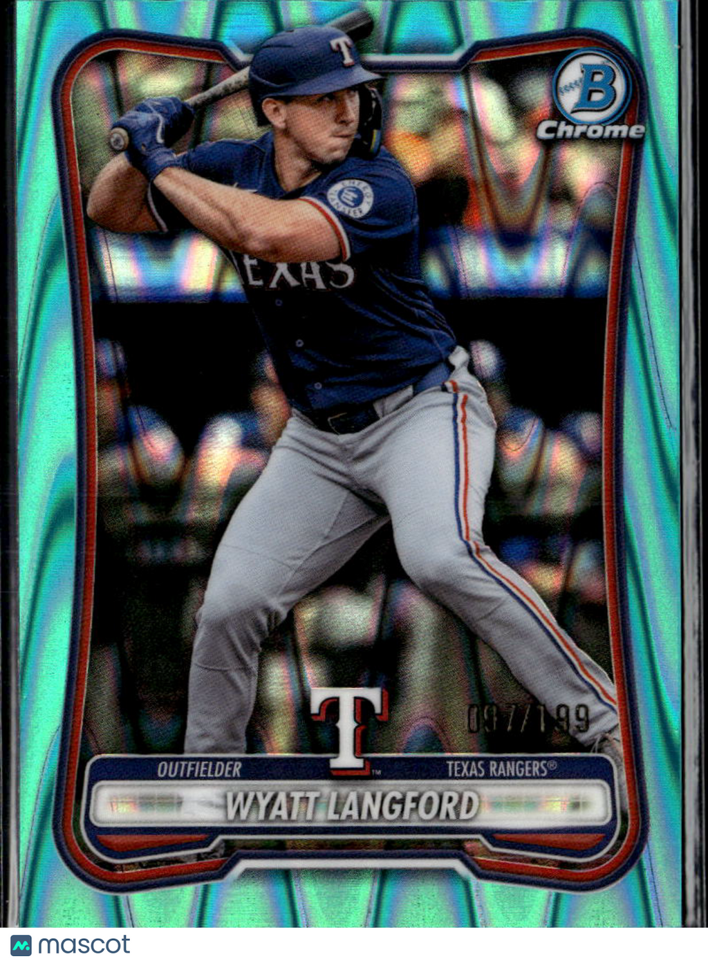 Wyatt Langford 2026 Bowman Chrome Aqua RayWave Refractor 97/199 Texas Rangers