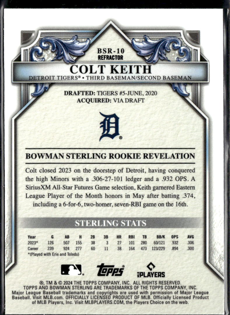 Colt Keith 2024 Bowman Sterling Rookie RC Refractor /199 Detroit Tigers
