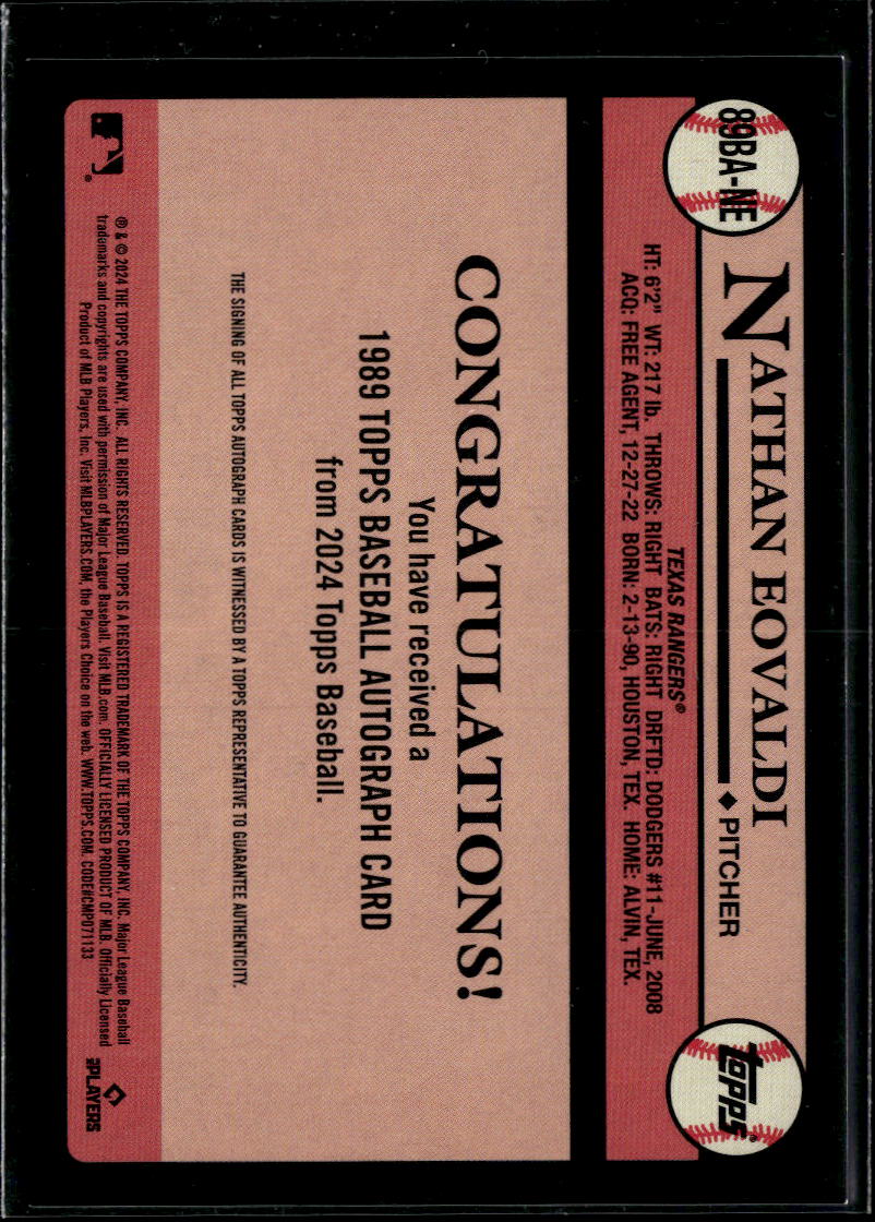 Nathan Eovaldi 2024 Topps '89 Auto Autograph Texas Rangers