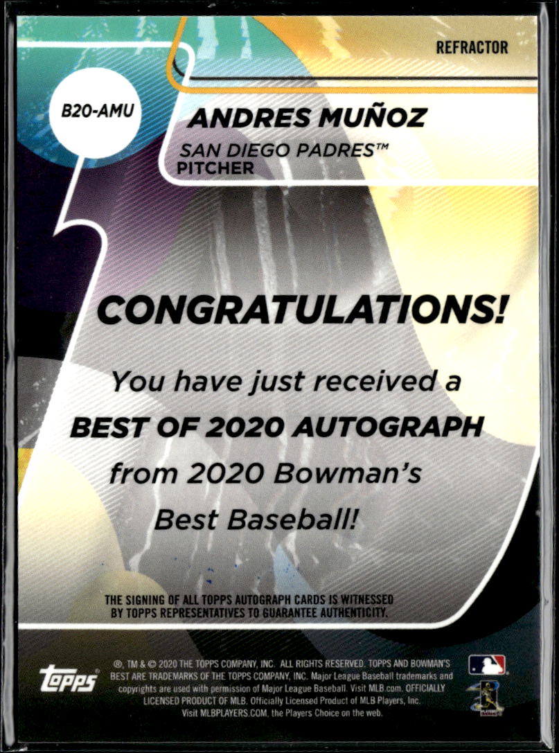 Andres Munoz 2020 Bowman's Best RC Auto Autograph San Diego Padres
