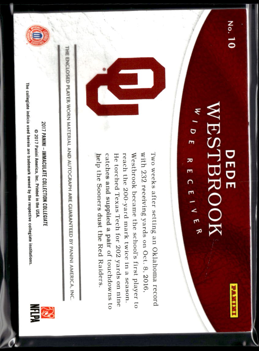 Dede Westbrook 2017 Immaculate Chin Strap Auto Autograph RC 1/8 Oklahoma Sooners
