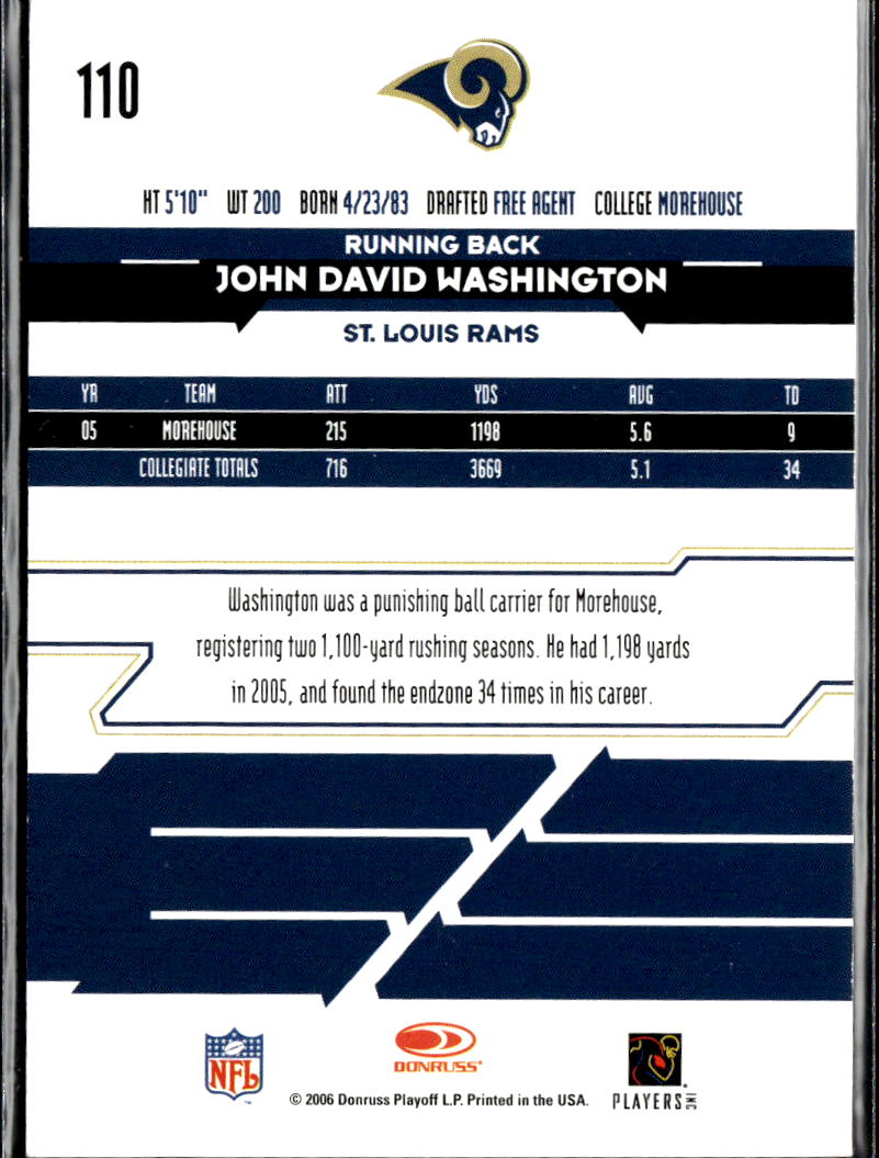 John David Washington 2006 Rookies & Stars Longevity Rookie RC /999 Rams