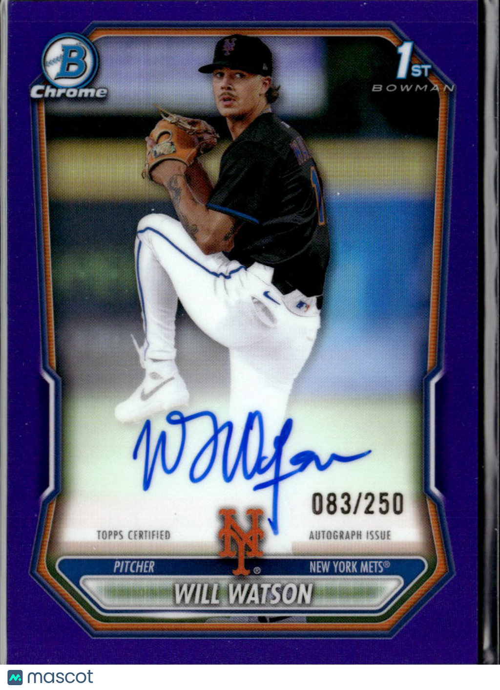 Will Watson 2026 Topps Bowman Chrome 1st Auto Autograph Purple /250 NY Mets