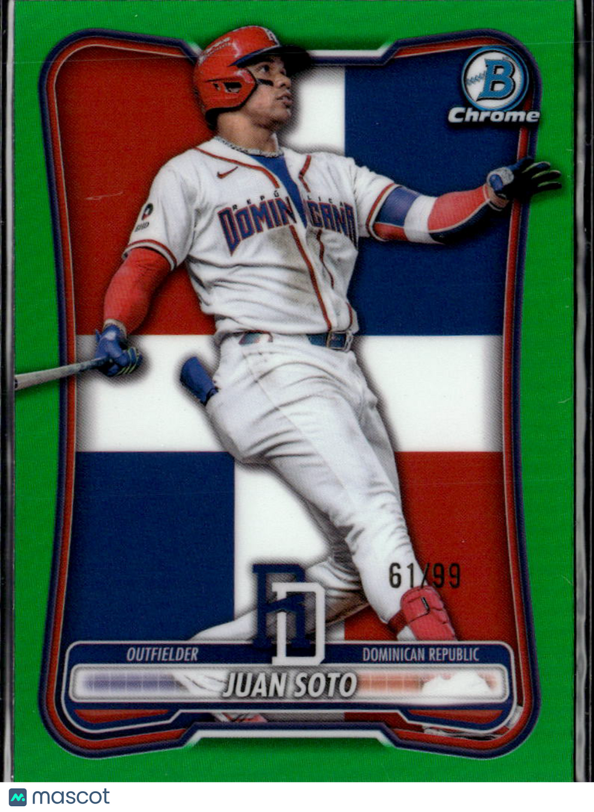 Juan Soto 2026 Bowman Chrome WBC Green Refractor 61/99 Dominican Republic
