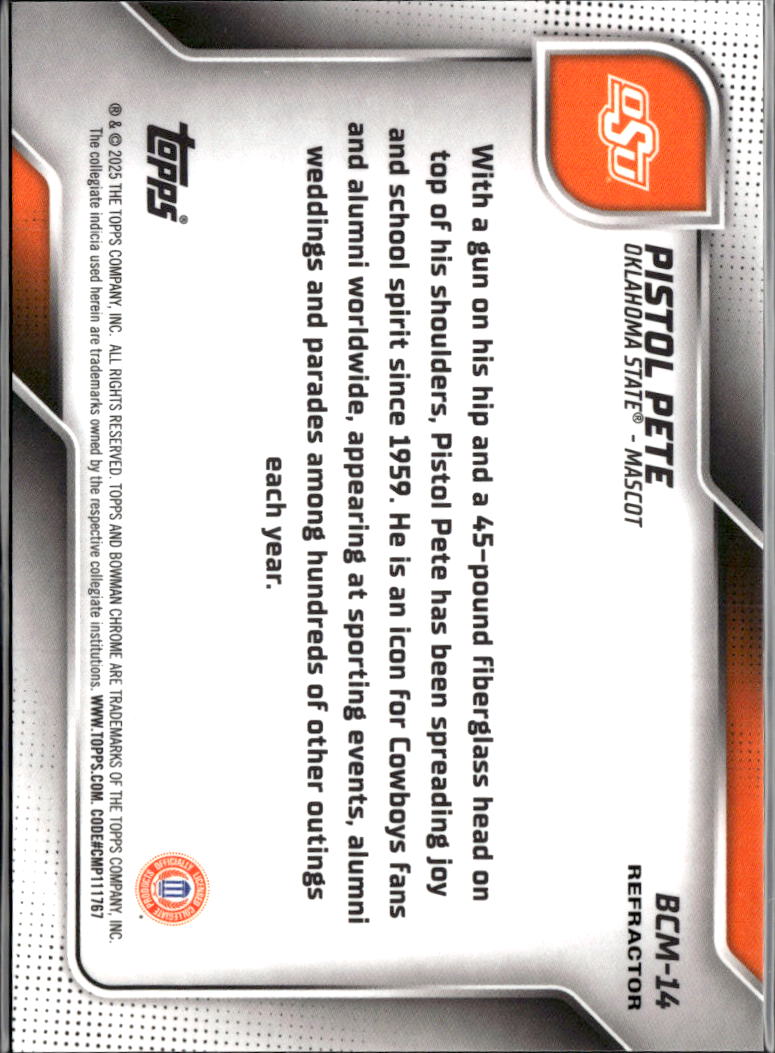 Pistol Pete 2025 Bowman Chrome 1st Refractor Mascot SSP Oklahoma State Cowboys