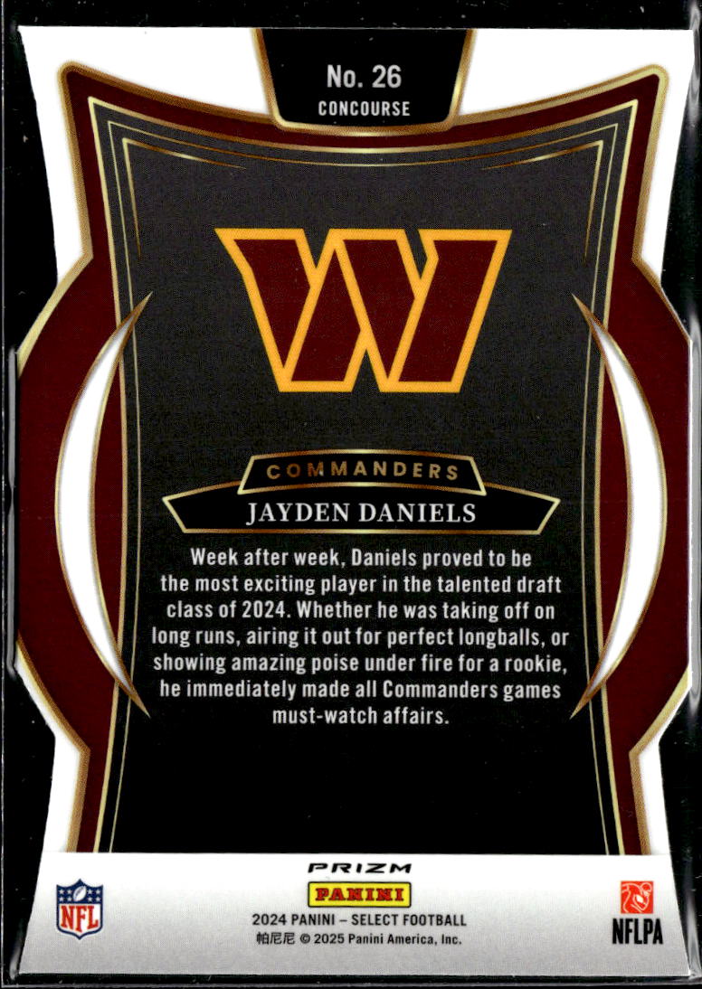Jayden Daniels 2024 Select Silver Prizm Rookie Die-Cut RC Washington Commanders
