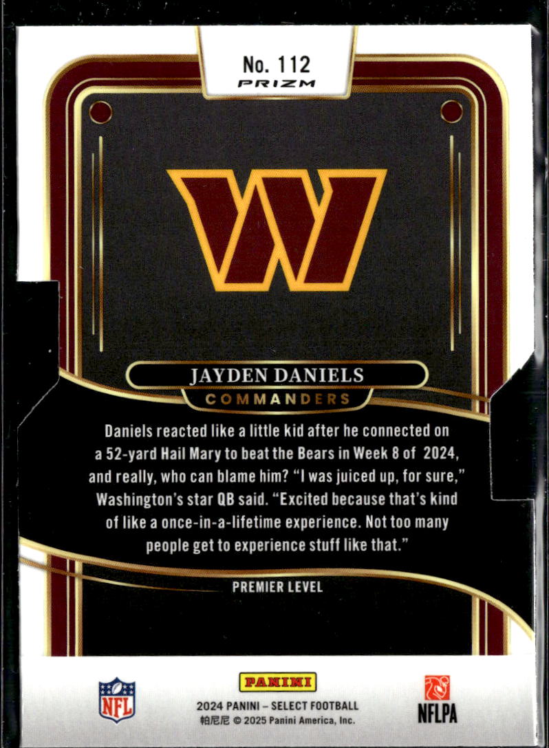 Jayden Daniels 2024 Select Silver Prizm Rookie Die-Cut RC Washington Commanders