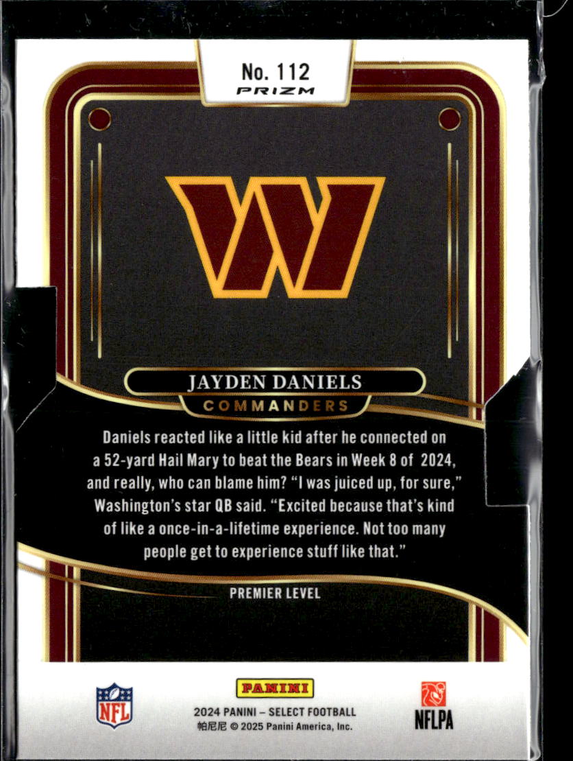 Jayden Daniels 2024 Select Silver Prizm Rookie Die-Cut RC Washington Commanders