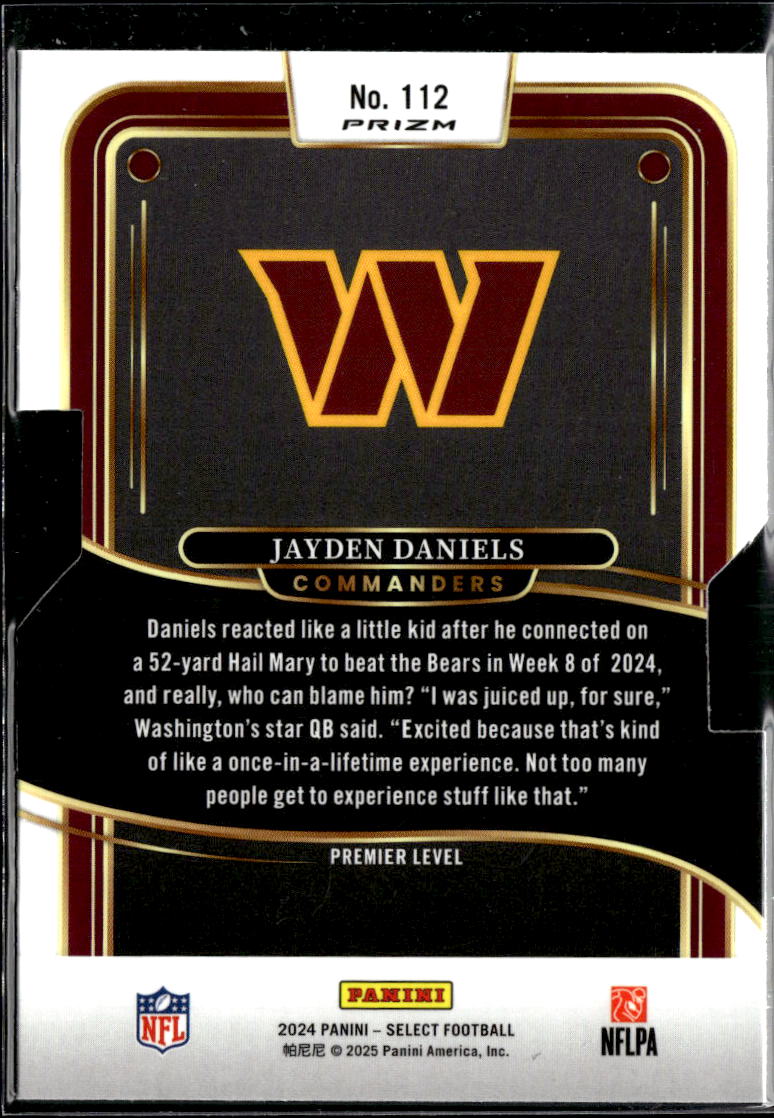 Jayden Daniels 2024 Select Silver Prizm Rookie Die-Cut RC Washington Commanders