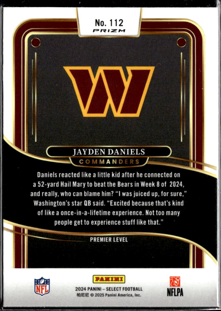 Jayden Daniels 2024 Select Red Shock Prizm Rookie RC Washington Commanders