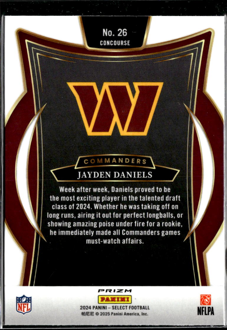 Jayden Daniels 2024 Select Red Shock Prizm Rookie RC Washington Commanders