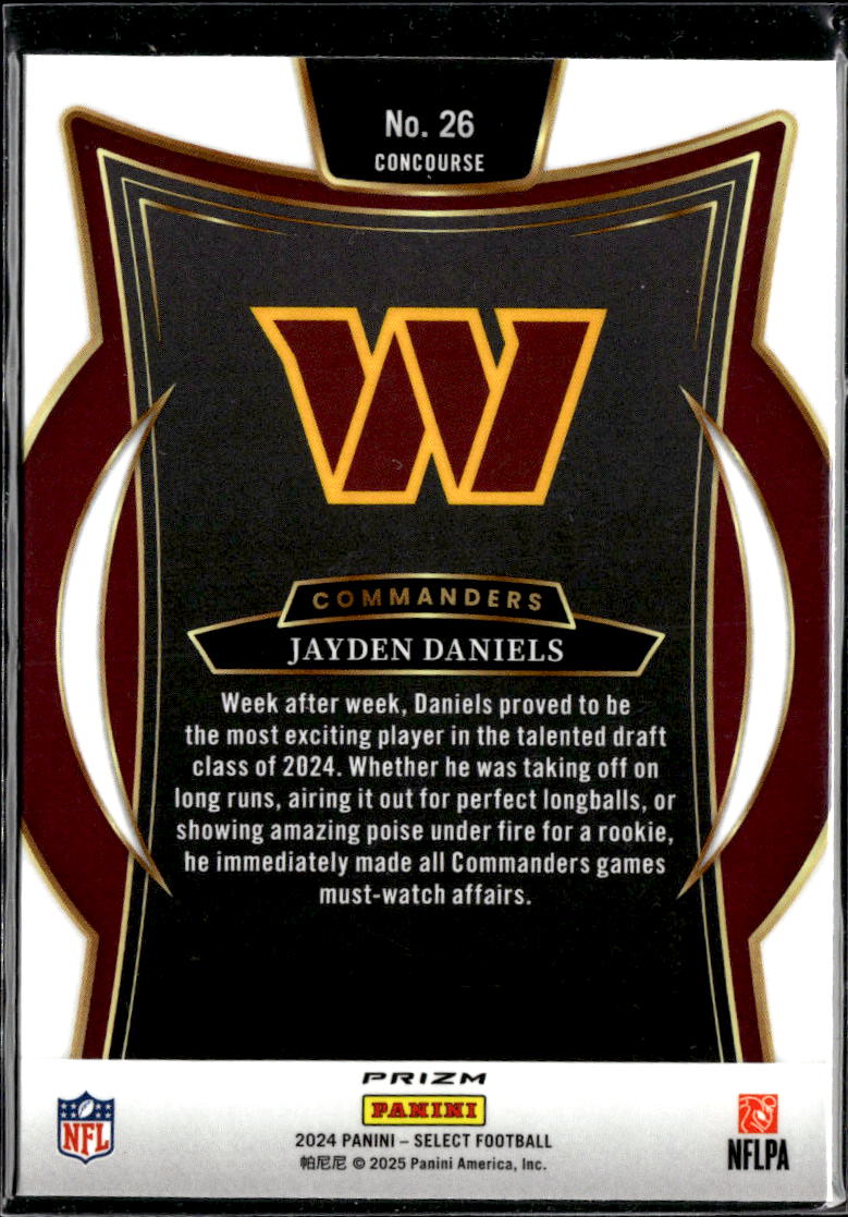 Jayden Daniels 2024 Select Red Shock Prizm Rookie RC Washington Commanders