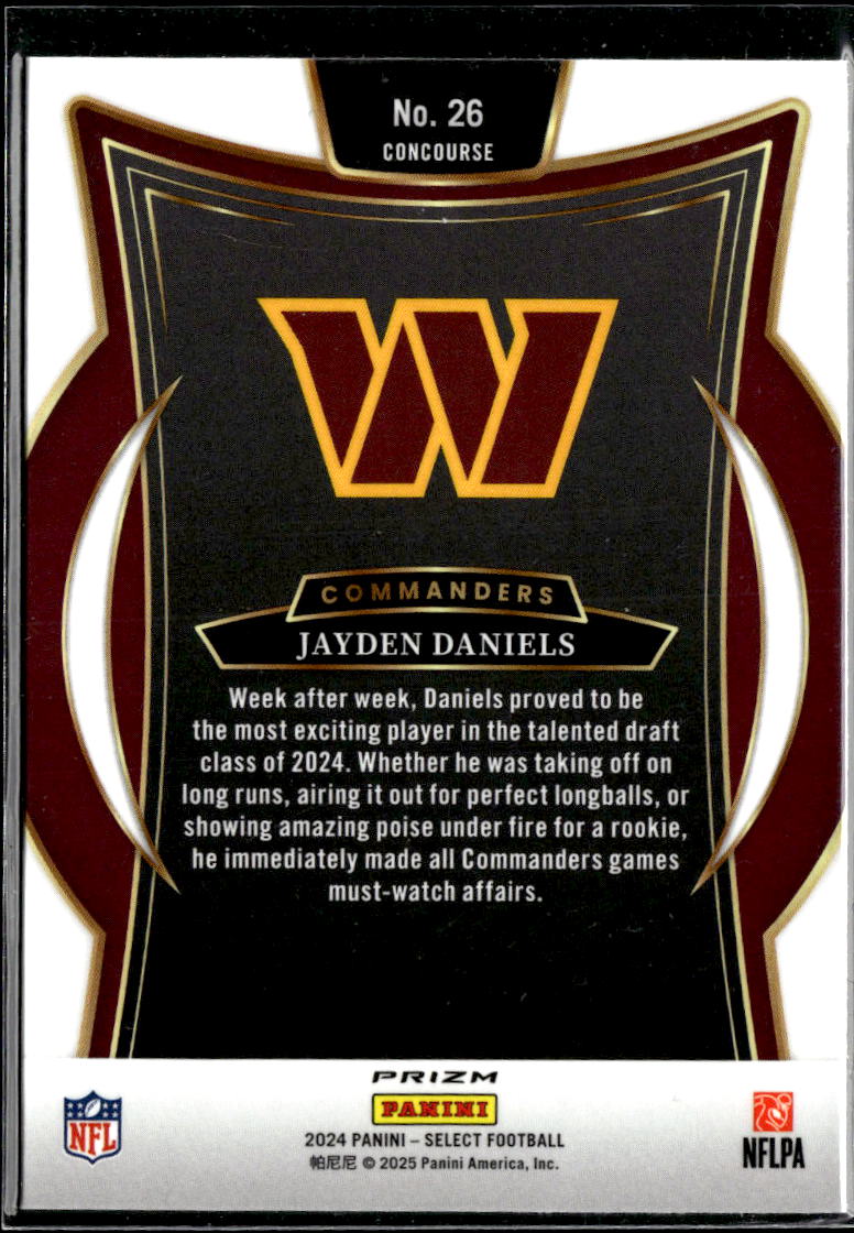 Jayden Daniels 2024 Select Red Shock Prizm Rookie RC Washington Commanders