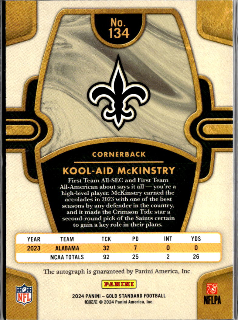 Kool-Aid McKinstry 2024 Gold Standard Auto Autograph RC /299 New Orleans Saints