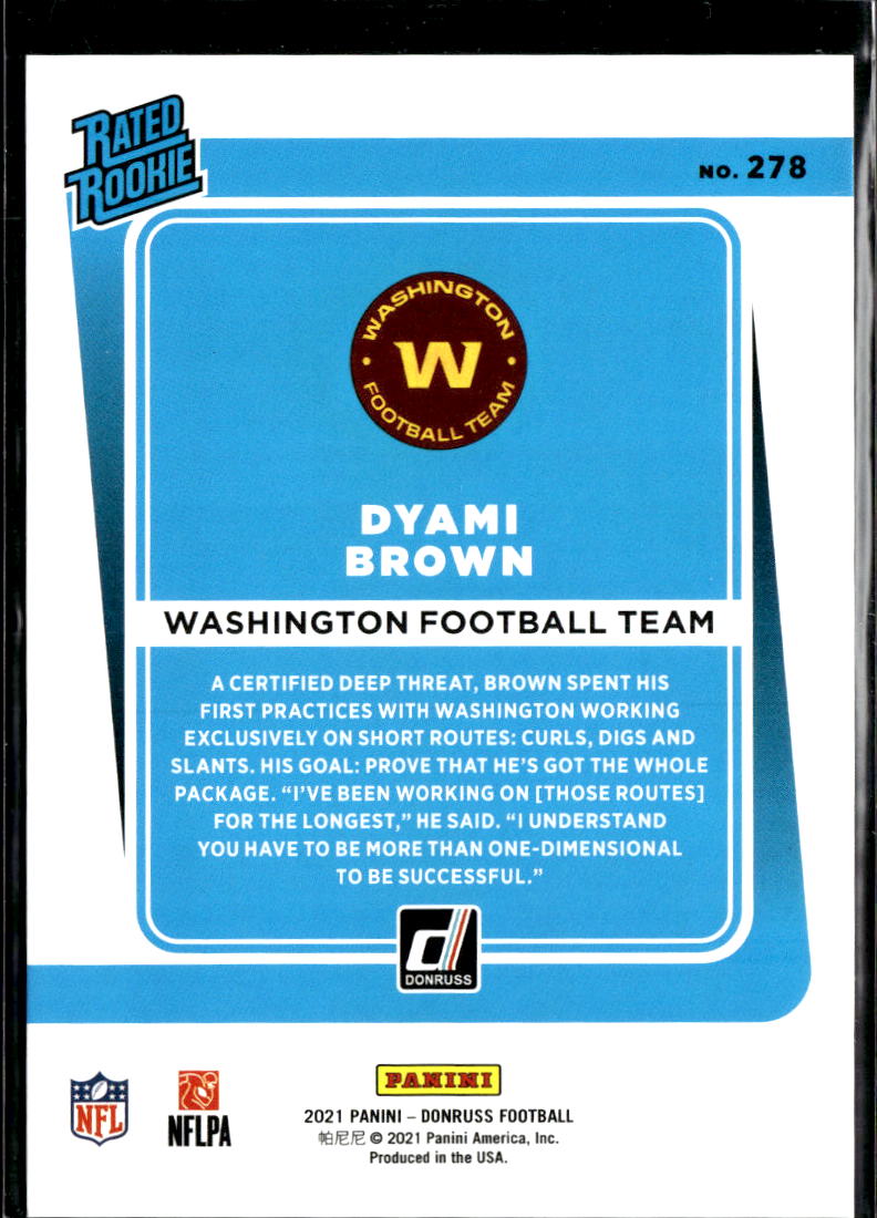 Dyami Brown 2021 Donruss Rated Rookie Purple /500 Washington Football Team