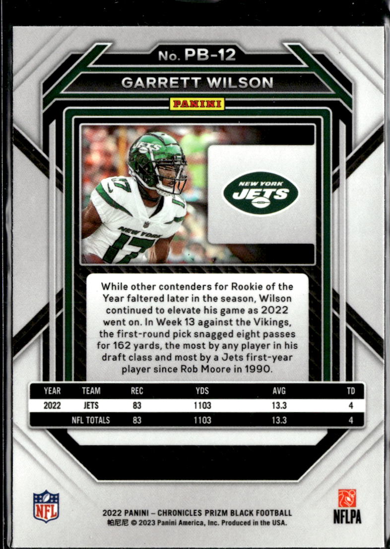 Garrett Wilson 2022 Prizm Black Rookie RC New York Jets