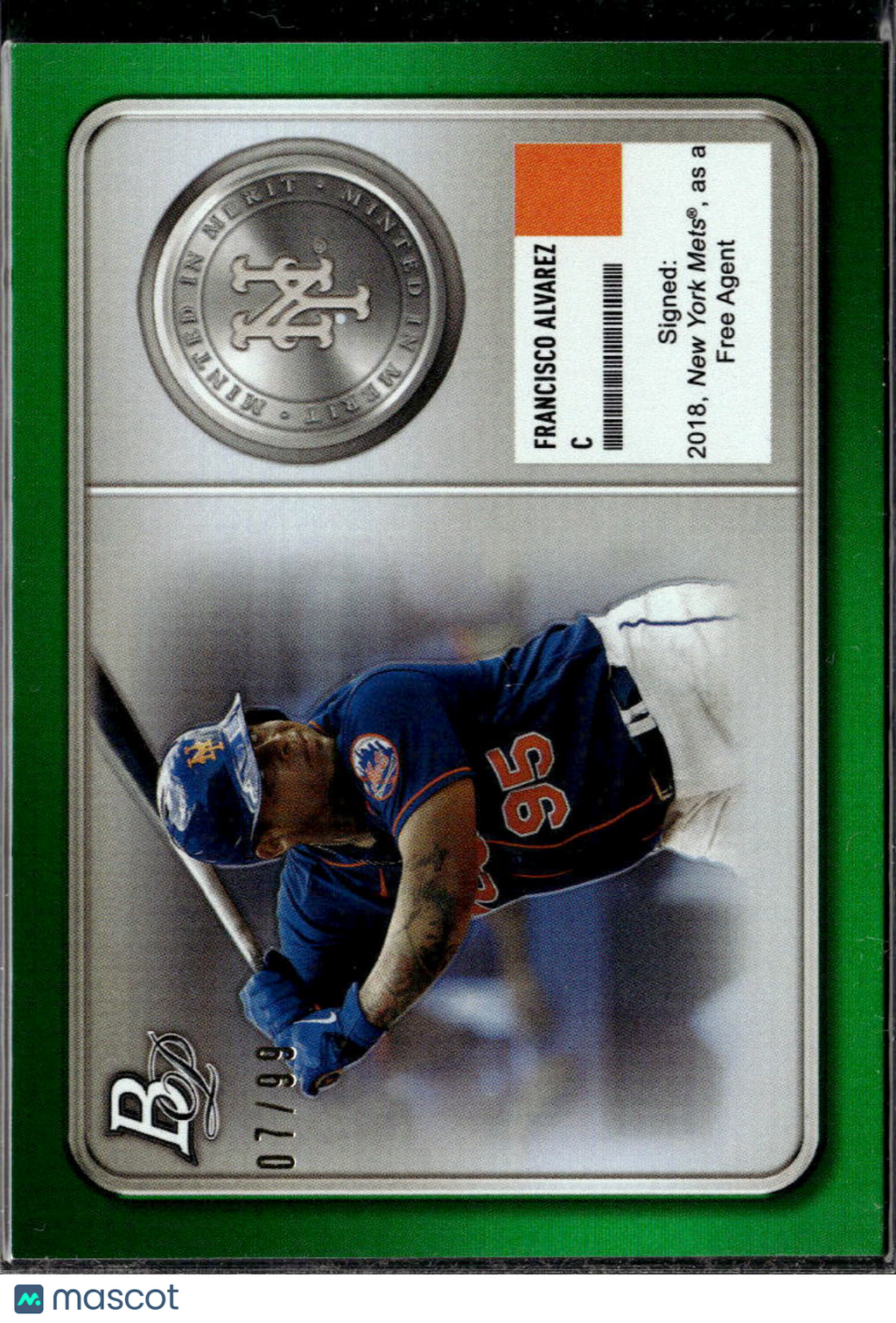 Francisco Alvarez 2022 Bowman Platinum Minted in Merit Green 7/99 New York Mets