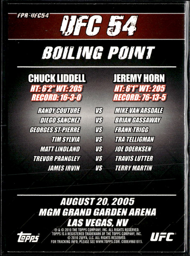 Jeremy Horn Diego Sanchez Chuck Liddell Randy Couture 2010 Topps UFC
