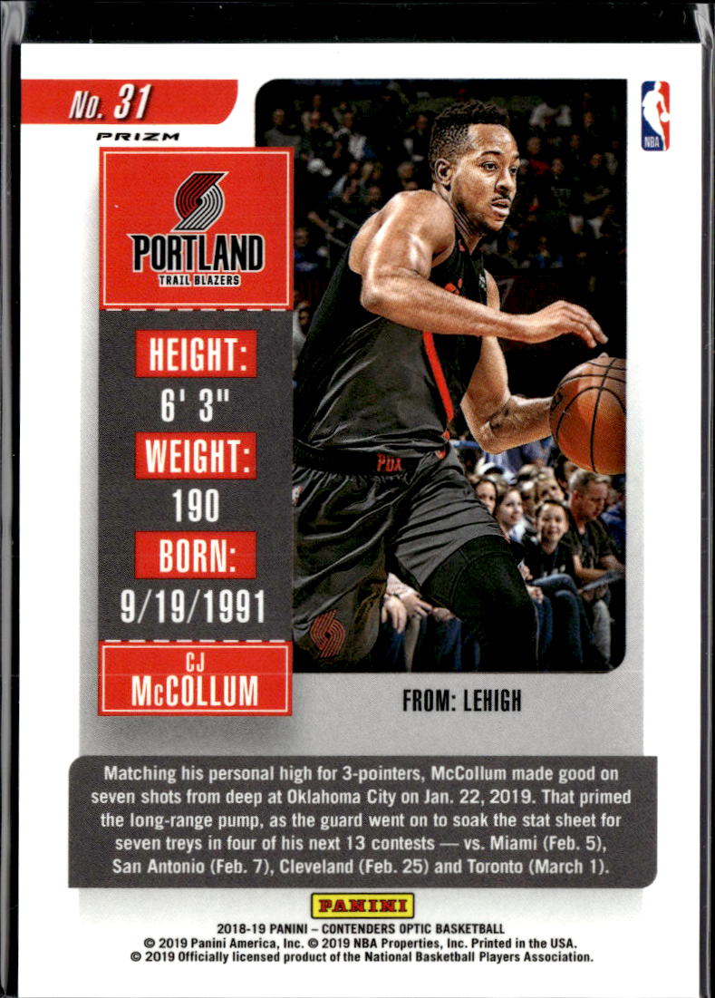 CJ McCollum 2018-19 Contenders Optic Red Prizm Portland Trail Blazers