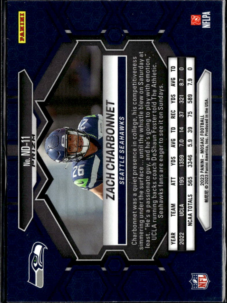 Zach Charbonnet 2023 Mosaic Silver Prizm Rookie RC Seattle Seahawks