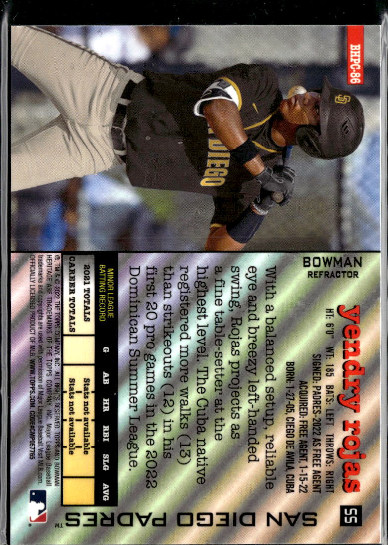 Yendry Rojas 2022 Bowman Heritage Blue Refractor /199 San Diego Padres