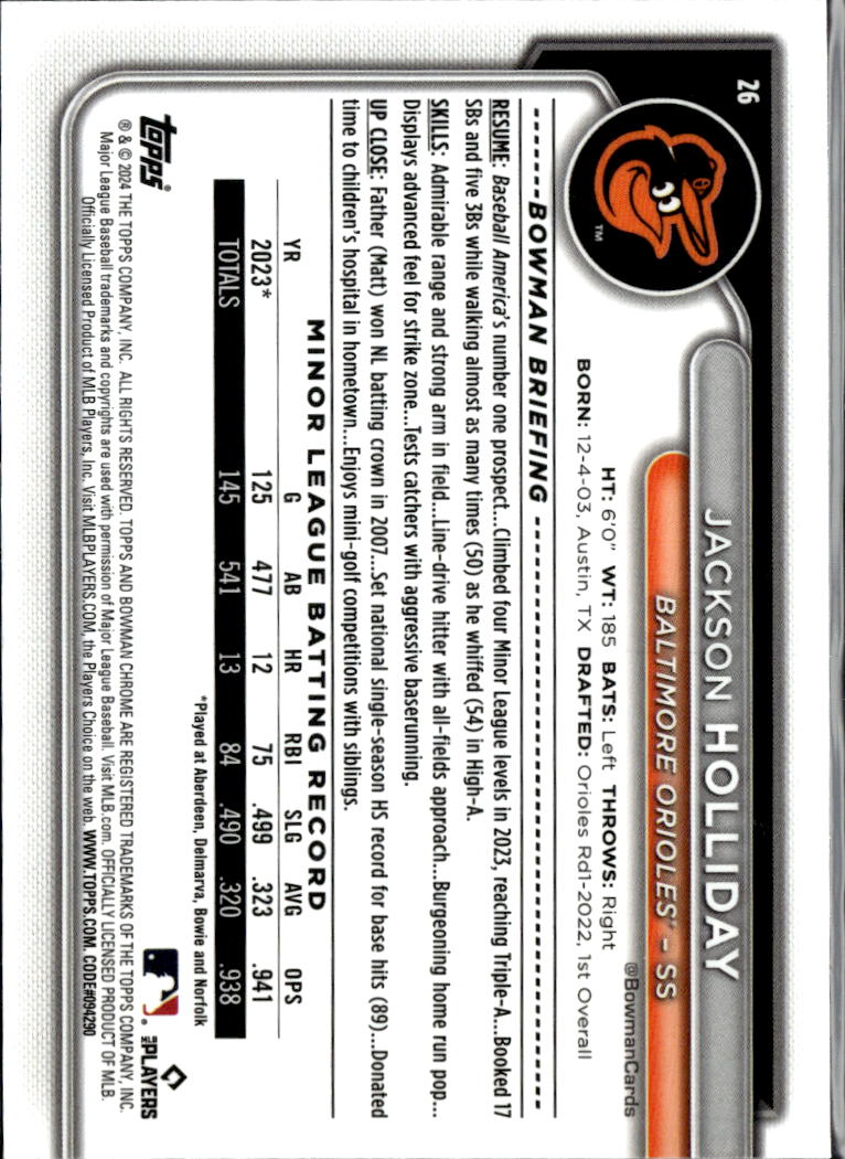 Jackson Holliday 2024 Bowman Chrome Mega Box Mojo Refractor Baltimore Orioles